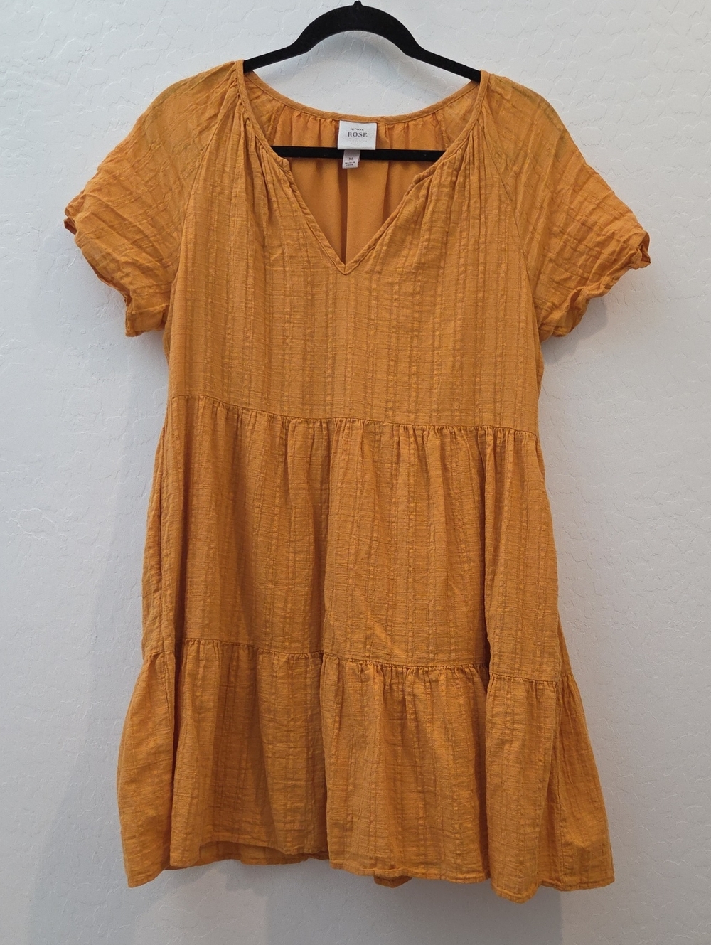 Knox Rose Mustard Tiered V-Neck Mini Dress